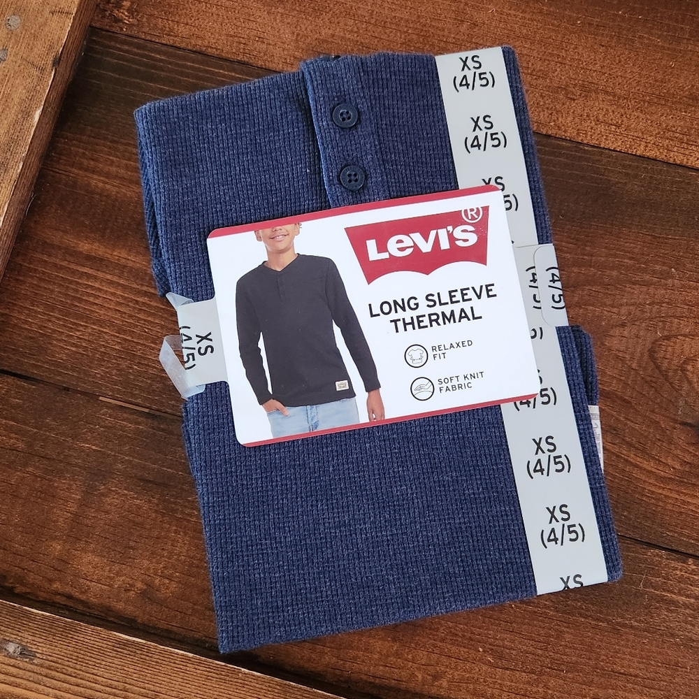 BNWT Levi Thermal Long Sleeve Shirt Boys Blue 4/5